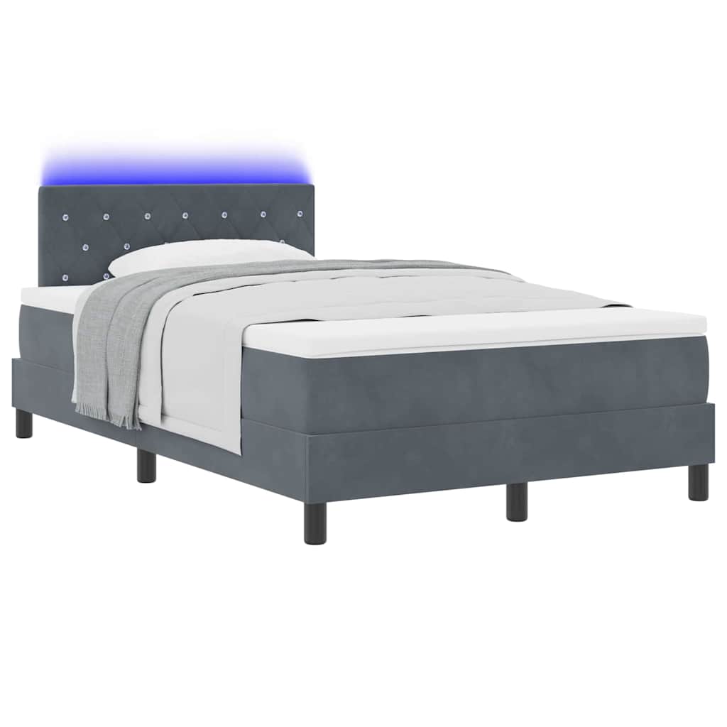 LED Box Spring Bed med madras Mørkegrå 120 x 200 cm Fløjl