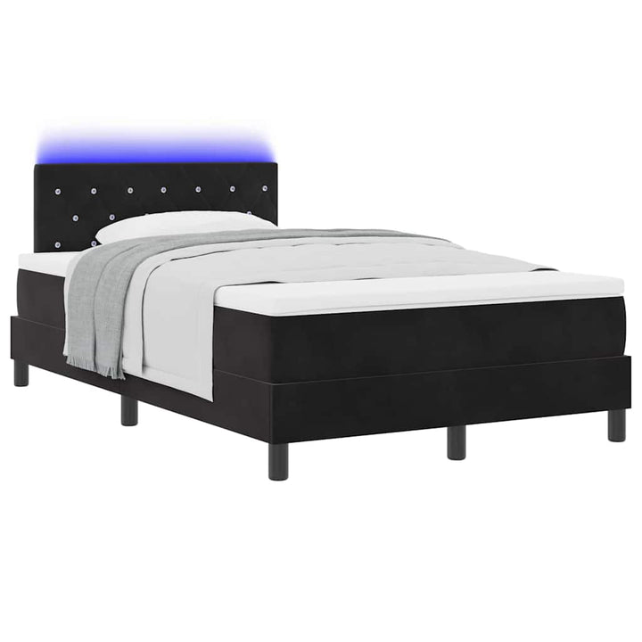 LED Box Spring Bed med hovedgærde Sort 120 x 200 cm Fløjl