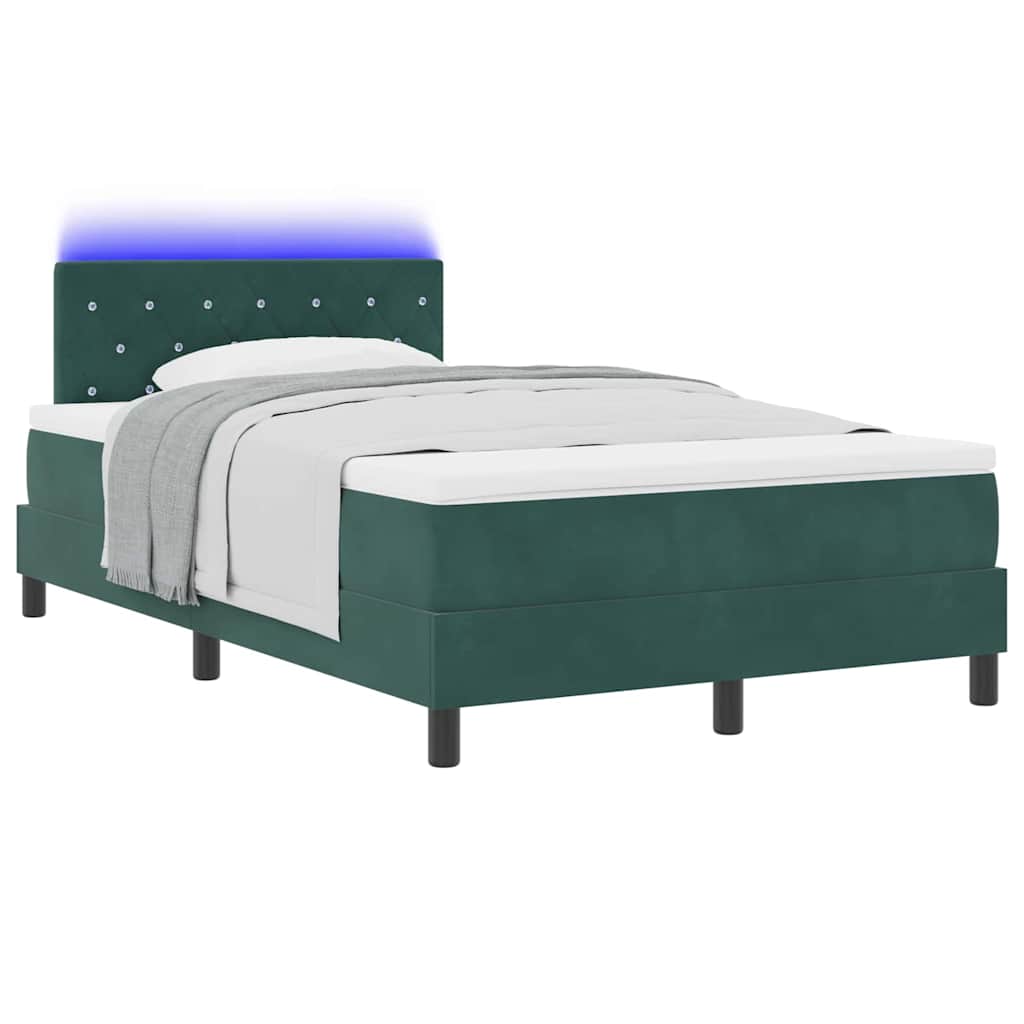 LED Box Spring Bed med hovedgærde Mørkegrøn 120 x 200 cm Fløjl