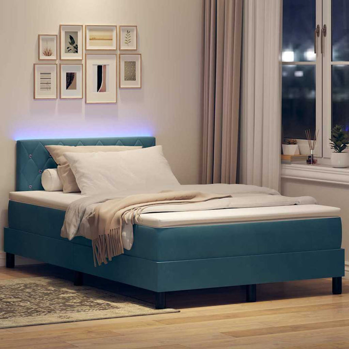 LED Box Spring Bed med hovedgærde Mørk blå 120 x 200 cm Fløjl