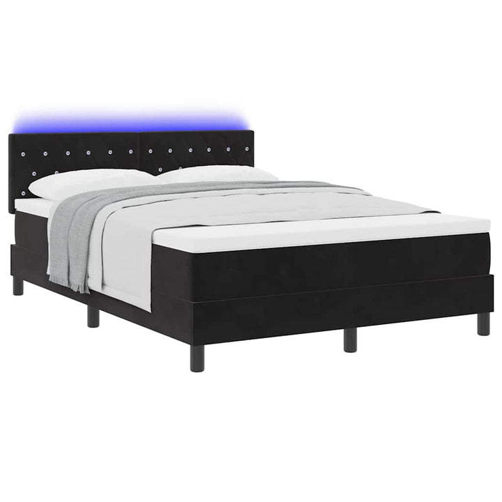 LED Box Spring Bed med madras med LED Sort 140 x 190 cm Fløjl