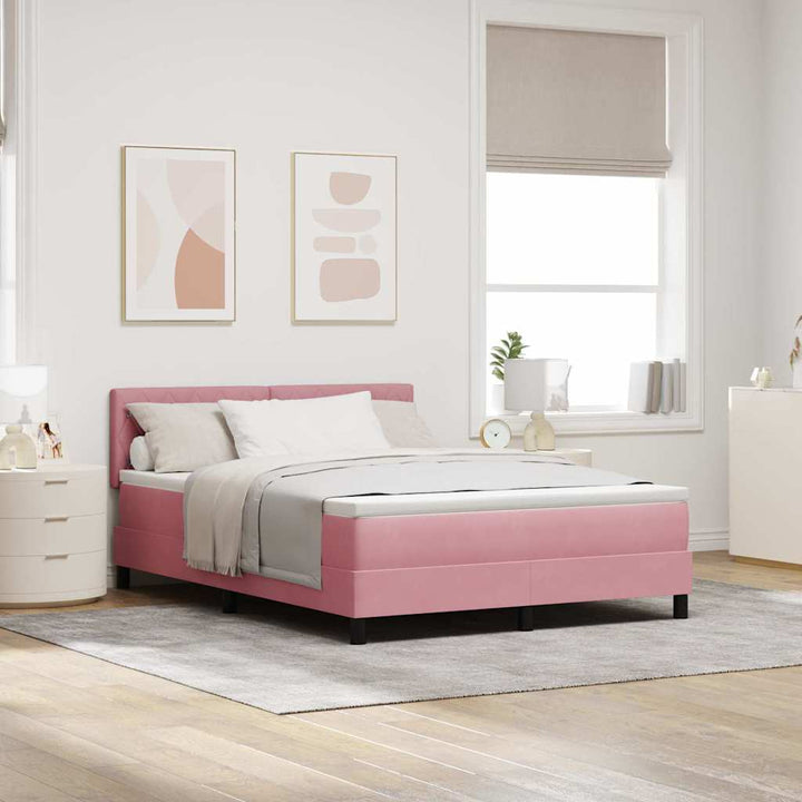 LED Box Spring Bed med madras Lyserød 140 x 190 cm Fløjl