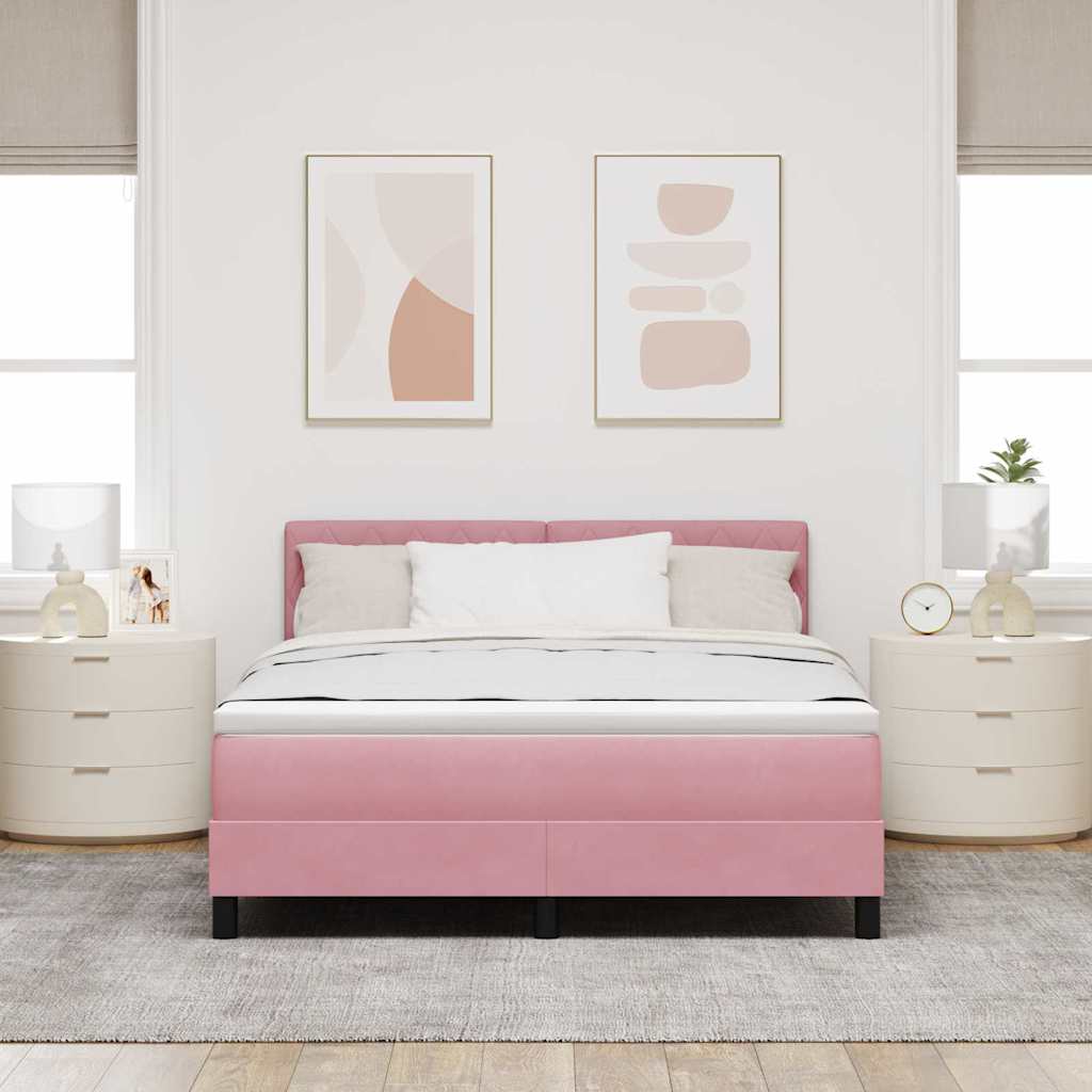 LED Box Spring Bed med madras Lyserød 140 x 190 cm Fløjl