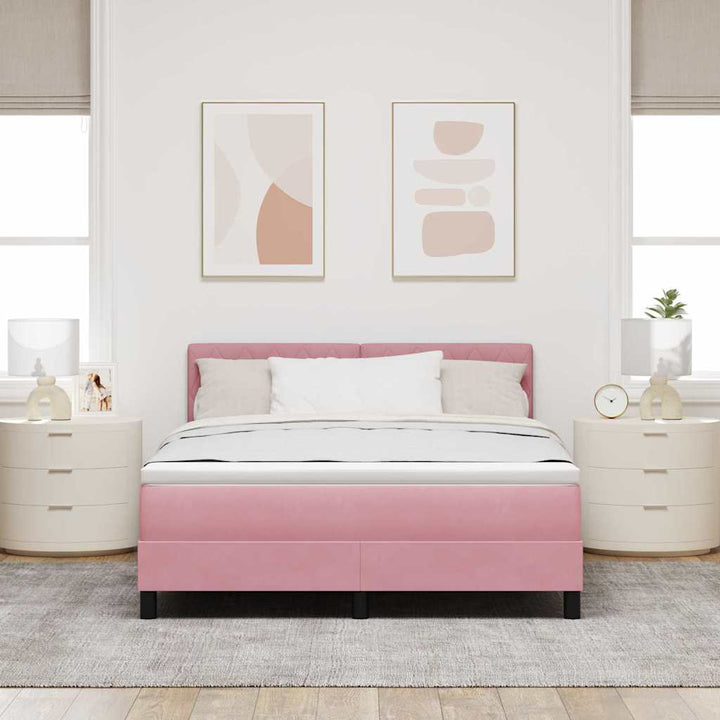 LED Box Spring Bed med madras Lyserød 140 x 190 cm Fløjl
