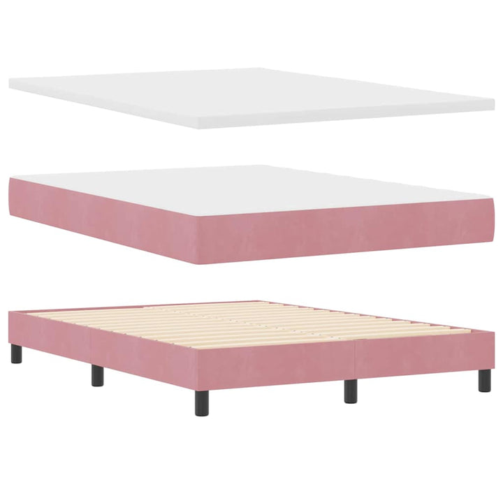LED Box Spring Bed med madras Lyserød 140 x 190 cm Fløjl
