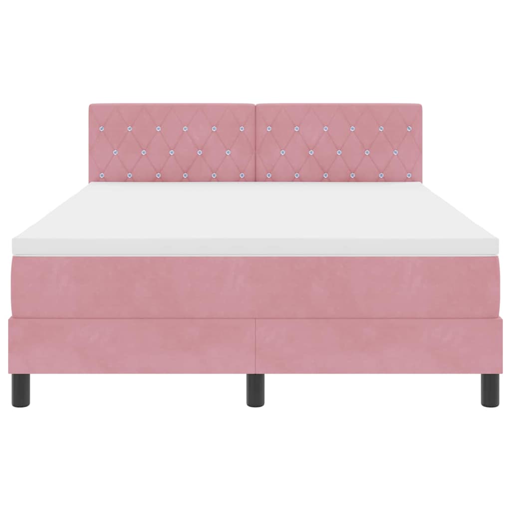 LED Box Spring Bed med madras Lyserød 140 x 190 cm Fløjl