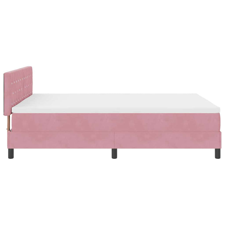LED Box Spring Bed med madras Lyserød 140 x 190 cm Fløjl