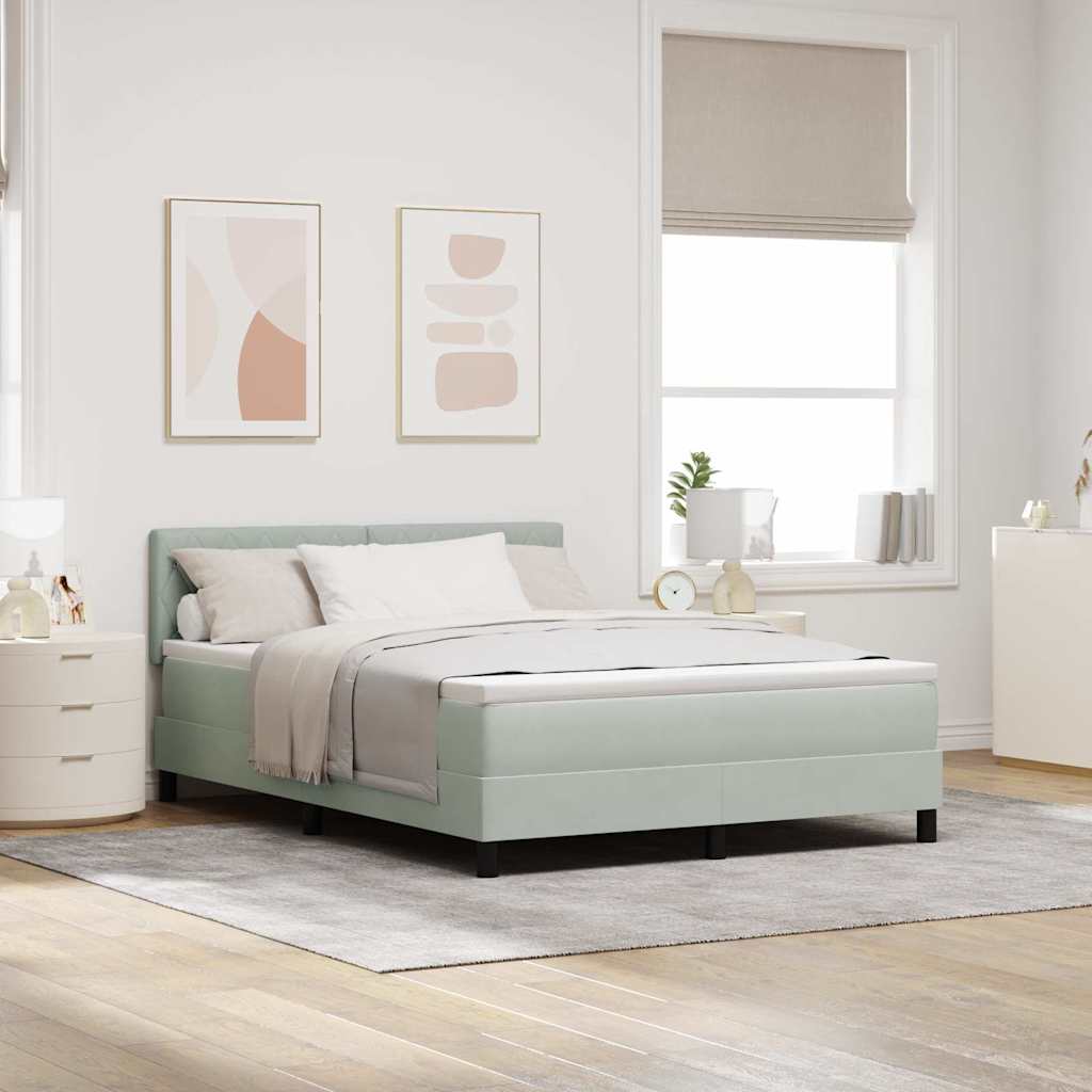 LED Box Spring Bed med madras Lysegrå 160 x 200 cm Fløjl