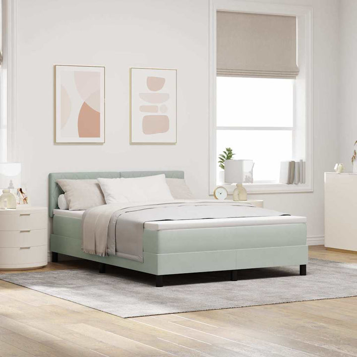 LED Box Spring Bed med madras Lysegrå 160 x 200 cm Fløjl