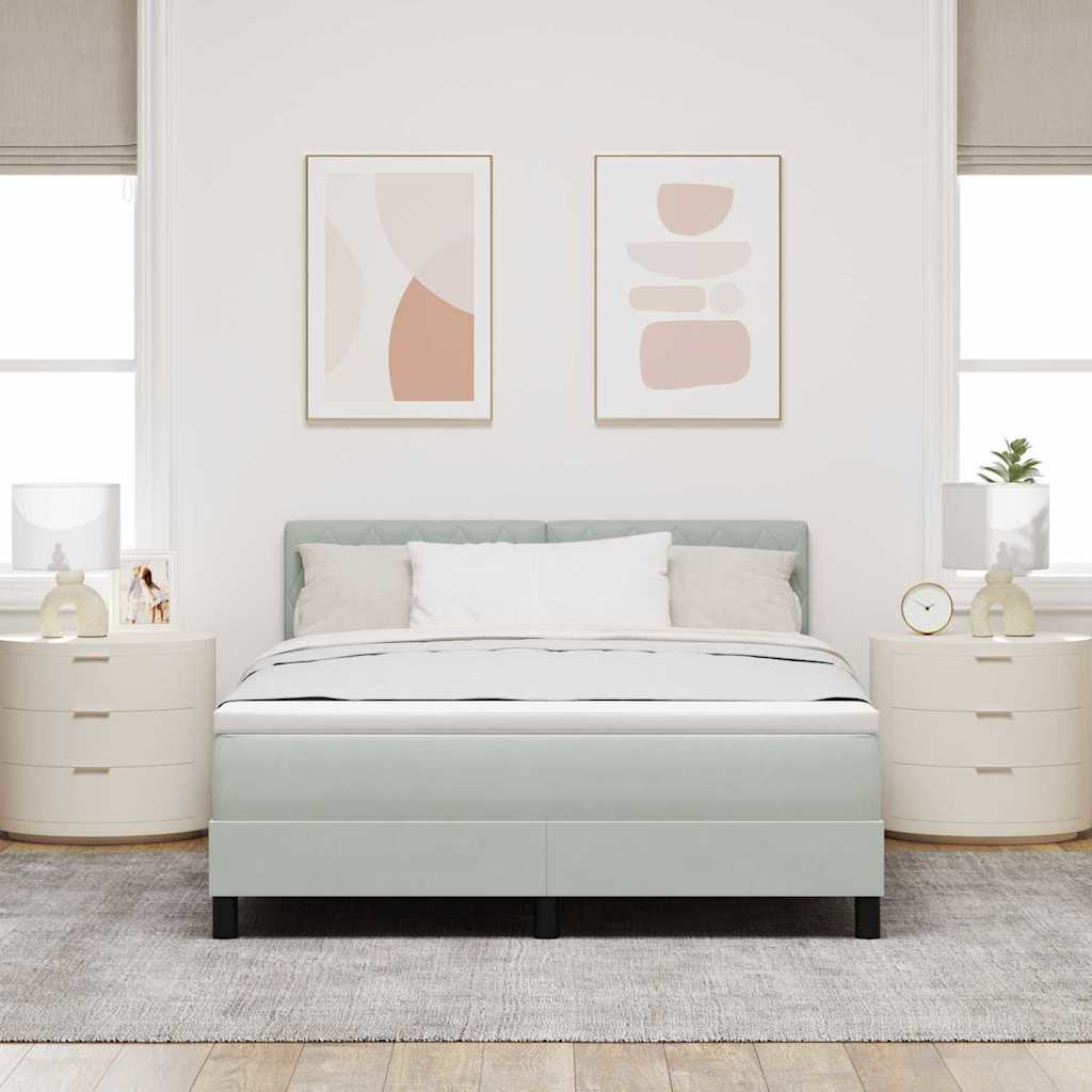 LED Box Spring Bed med madras Lysegrå 160 x 200 cm Fløjl