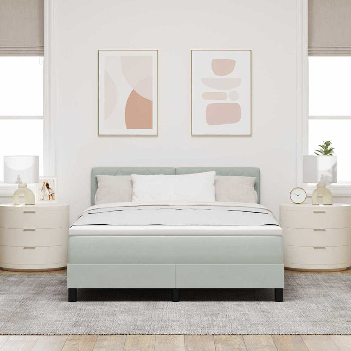 LED Box Spring Bed med madras Lysegrå 160 x 200 cm Fløjl