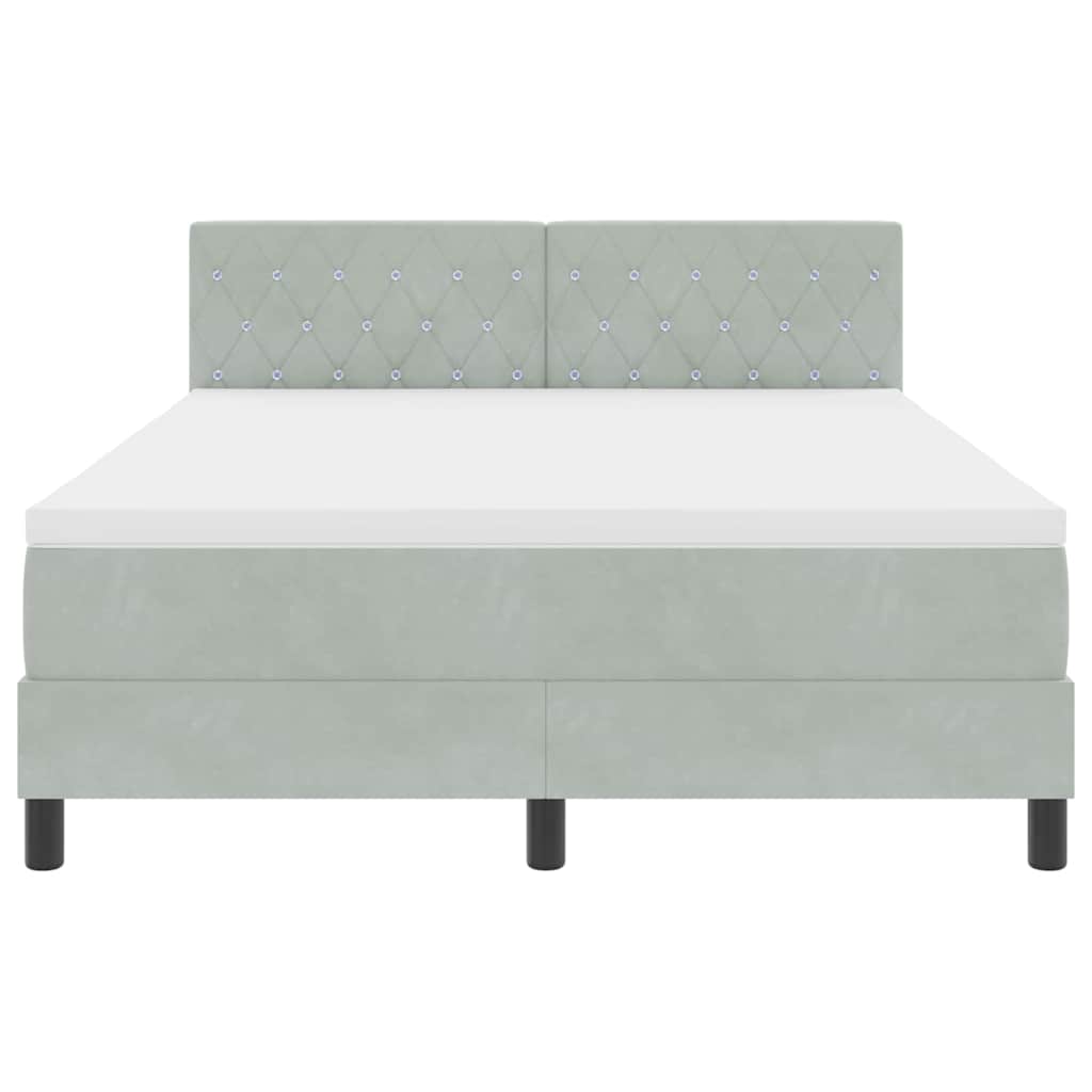 LED Box Spring Bed med madras Lysegrå 160 x 200 cm Fløjl