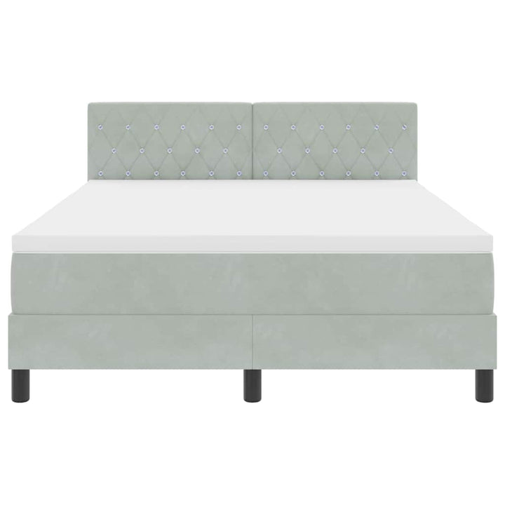 LED Box Spring Bed med madras Lysegrå 160 x 200 cm Fløjl