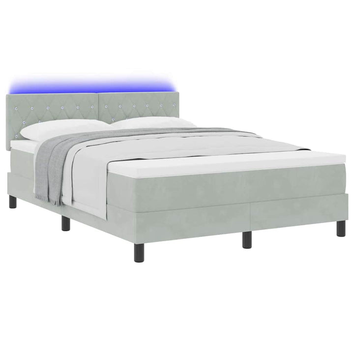 LED Box Spring Bed med madras Lysegrå 160 x 200 cm Fløjl