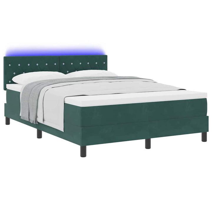 LED Box Spring Bed med madras Mørkegrøn 160 x 200 cm Fløjl