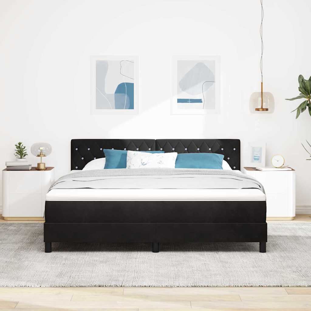 LED Box Spring Bed med madras med LED Sort 180 x 200 cm Fløjl