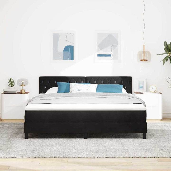 LED Box Spring Bed med madras med LED Sort 180 x 200 cm Fløjl
