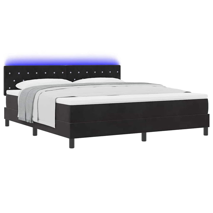 LED Box Spring Bed med madras med LED Sort 180 x 200 cm Fløjl