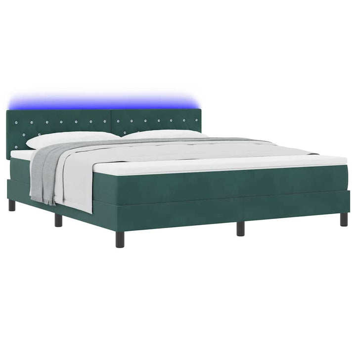 LED Box Spring Bed med madras Mørkegrøn 180 x 200 cm Fløjl