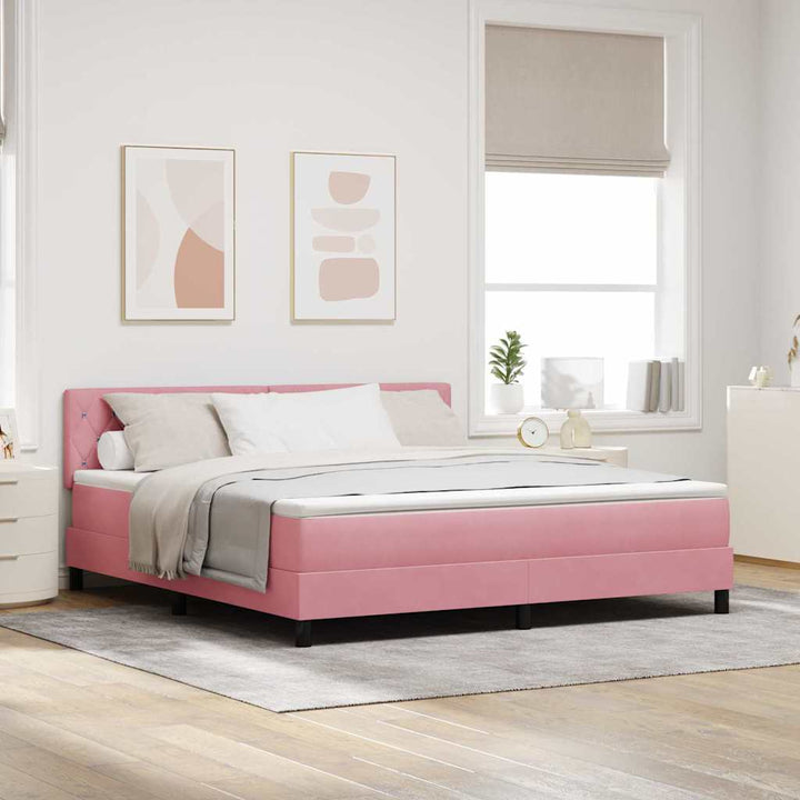 LED Box Spring Bed med hovedgærde Lyserød 180 x 200 cm Fløjl