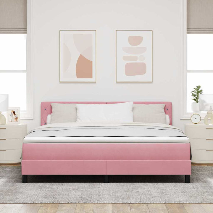 LED Box Spring Bed med hovedgærde Lyserød 180 x 200 cm Fløjl