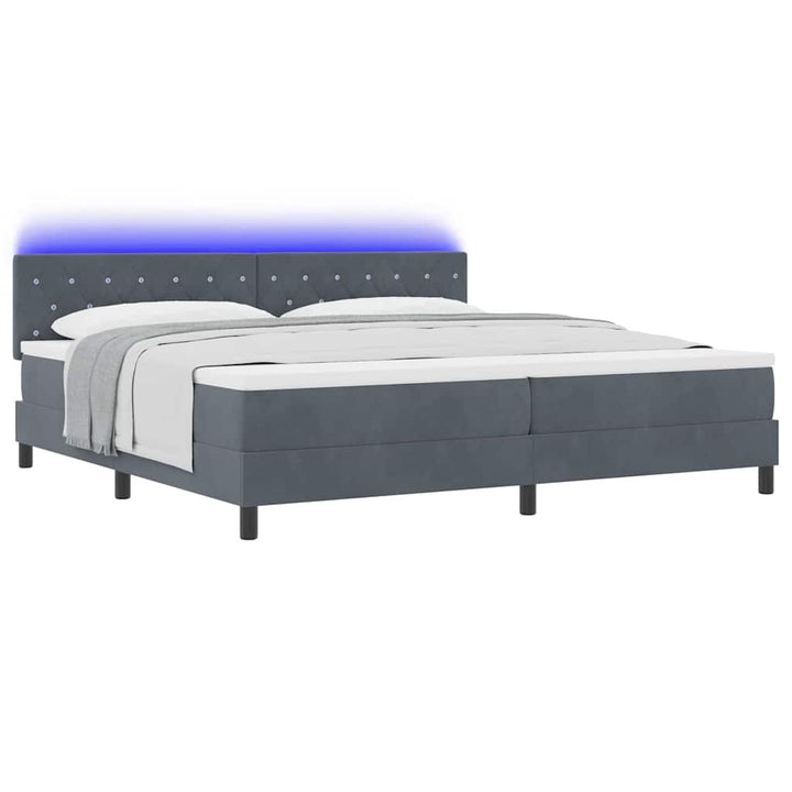 LED Box Spring Bed med madras Mørkegrå 200 x 200 cm Fløjl