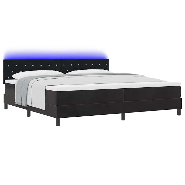 LED Box Spring Bed med hovedgærde Sort 200 x 200 cm Fløjl