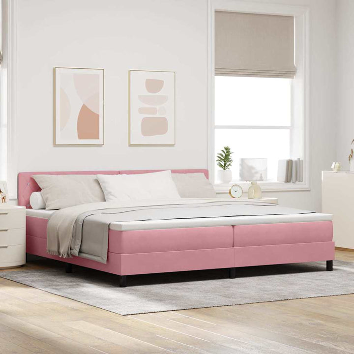LED Box Spring Bed med madras Lyserød 200 x 200 cm Fløjl