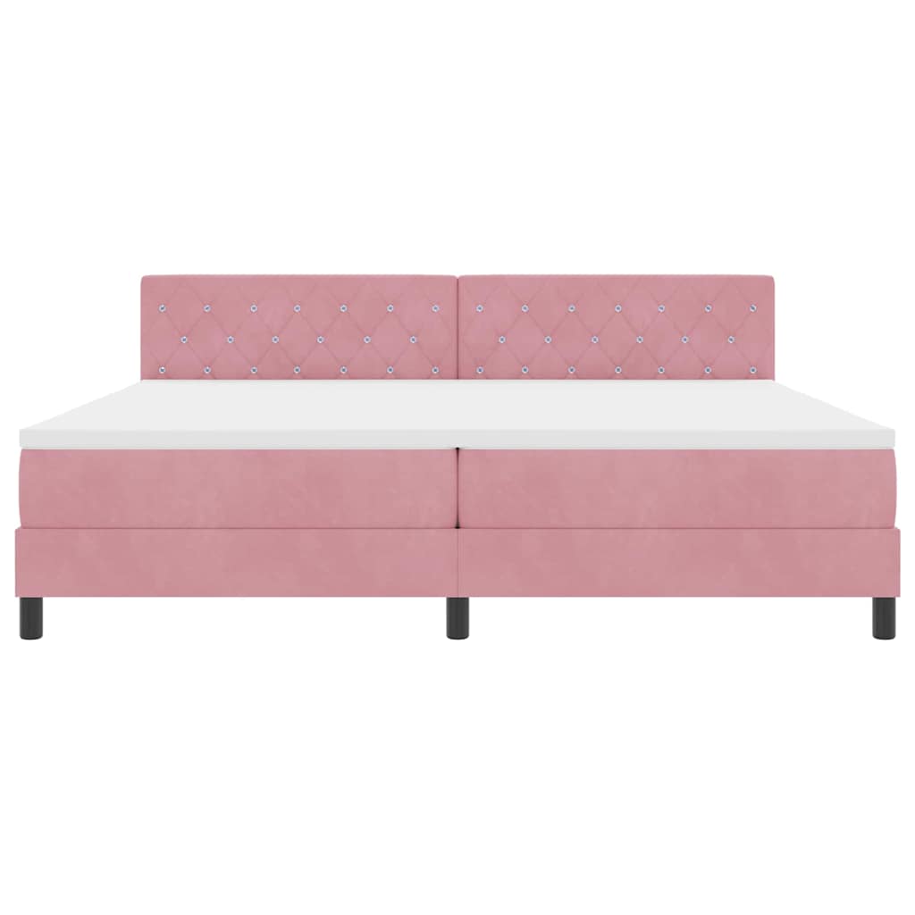 LED Box Spring Bed med madras Lyserød 200 x 200 cm Fløjl