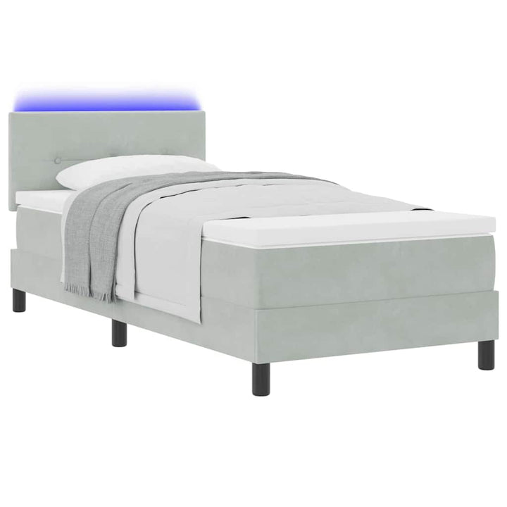 LED Box Spring Bed med hovedgærde Lysegrå 80 x 200 cm Fløjl