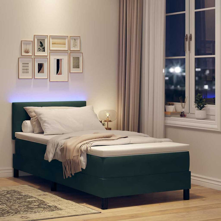 LED Box Spring Bed med hovedgærde Mørkegrøn 80 x 200 cm Fløjl
