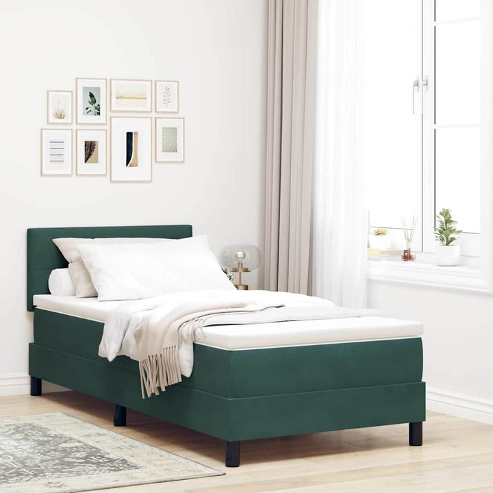 LED Box Spring Bed med hovedgærde Mørkegrøn 80 x 200 cm Fløjl