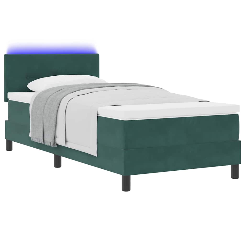 LED Box Spring Bed med hovedgærde Mørkegrøn 80 x 200 cm Fløjl