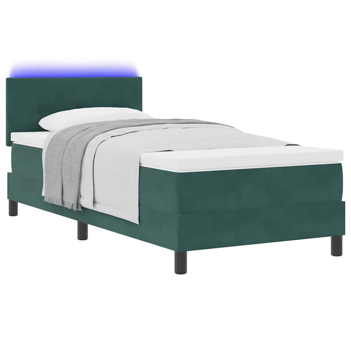 LED Box Spring Bed med hovedgærde Mørkegrøn 80 x 200 cm Fløjl