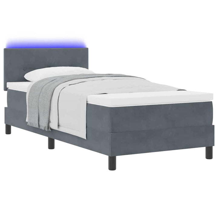 LED Box Spring Bed med hovedgærde Mørkegrå 90 x 190 cm Fløjl