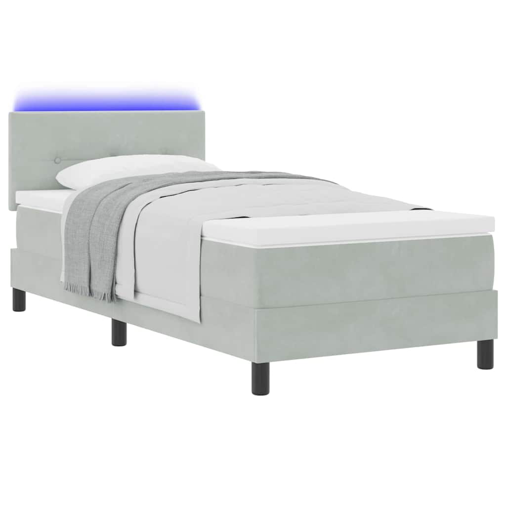 LED Box Spring Bed med hovedgærde Lysegrå 90 x 200 cm Fløjl