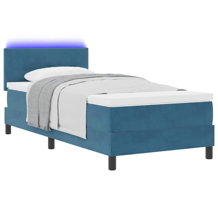 LED Box Spring Bed med hovedgærde Mørk blå 100 x 200 cm Fløjl