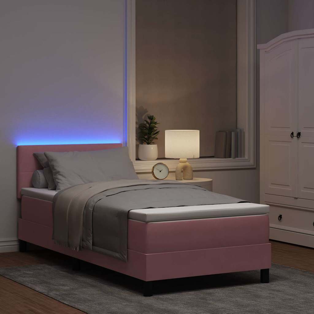 LED Box Spring Bed med hovedgærde Lyserød 100 x 200 cm Fløjl