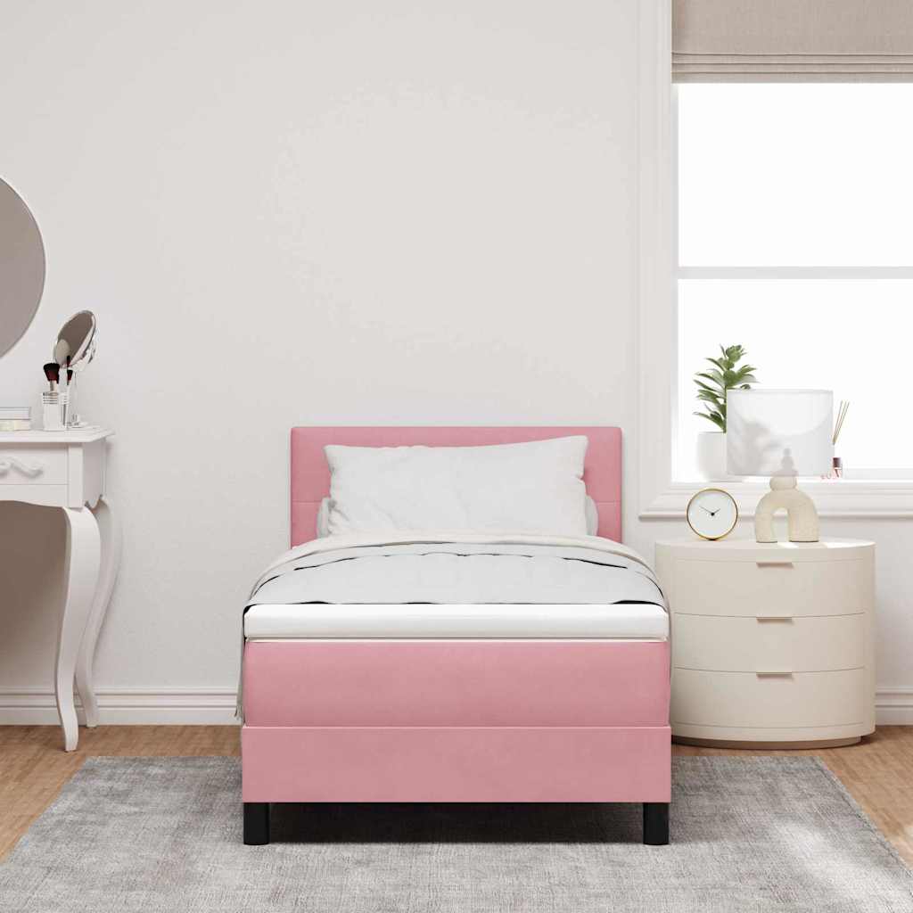 LED Box Spring Bed med hovedgærde Lyserød 100 x 200 cm Fløjl
