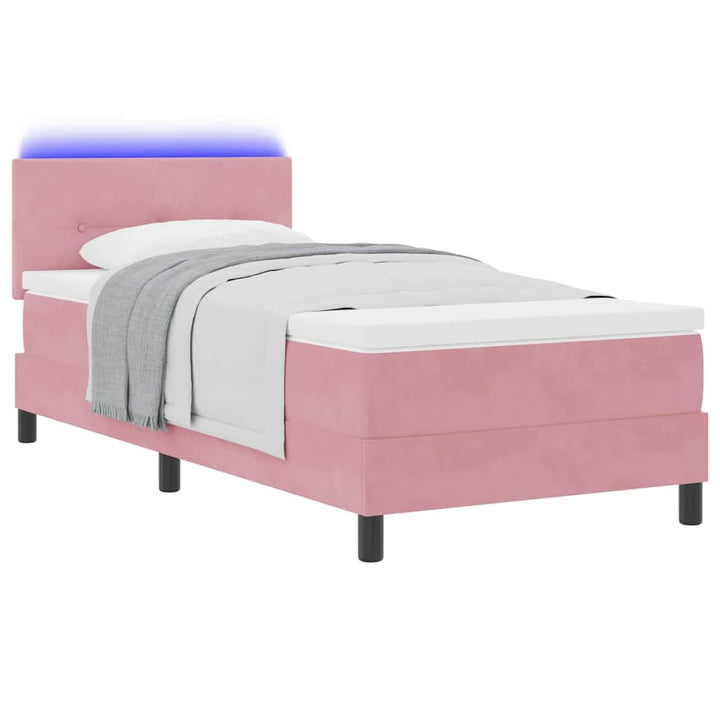 LED Box Spring Bed med hovedgærde Lyserød 100 x 200 cm Fløjl