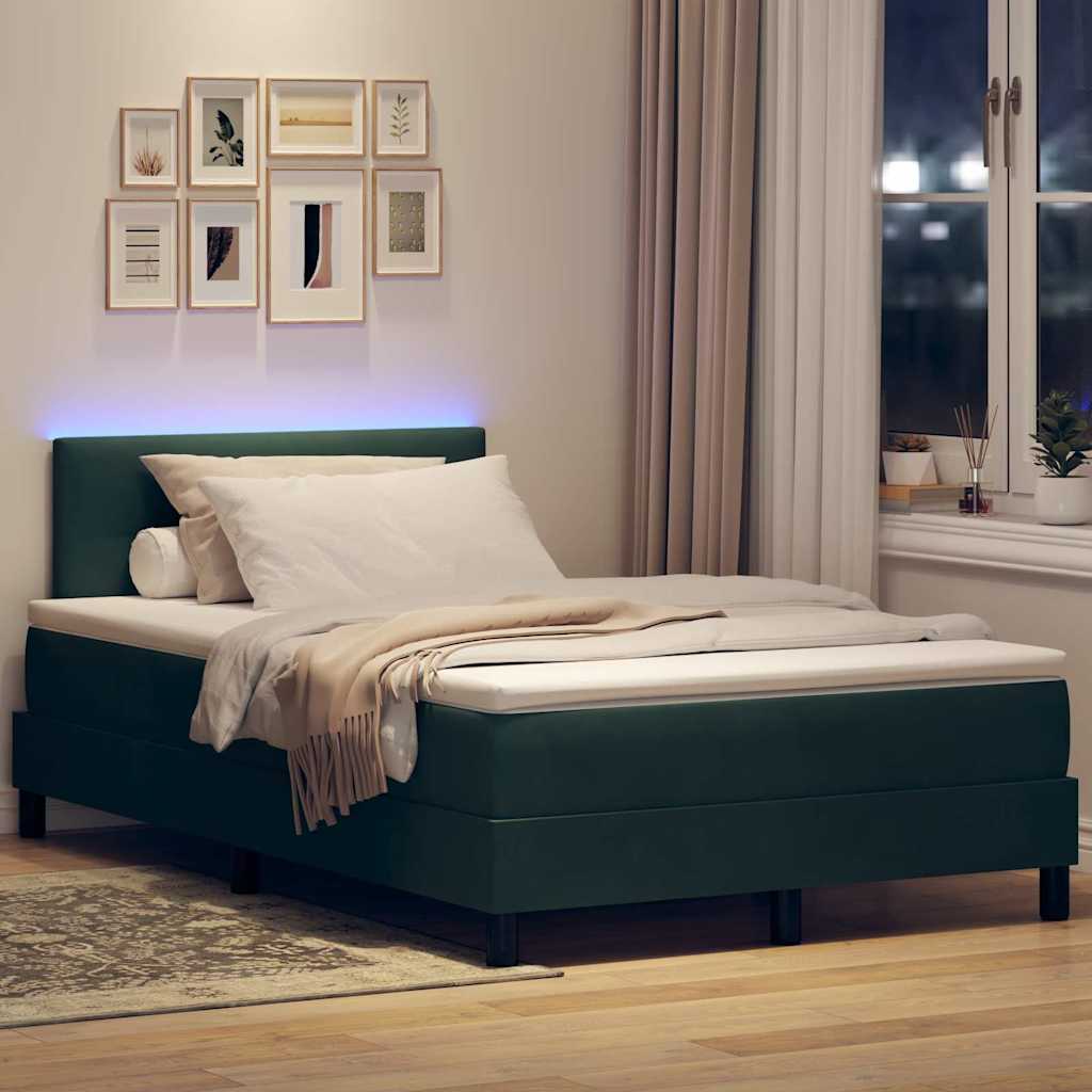 LED Box Spring Bed med hovedgærde Mørkegrøn 120 x 190 cm Fløjl