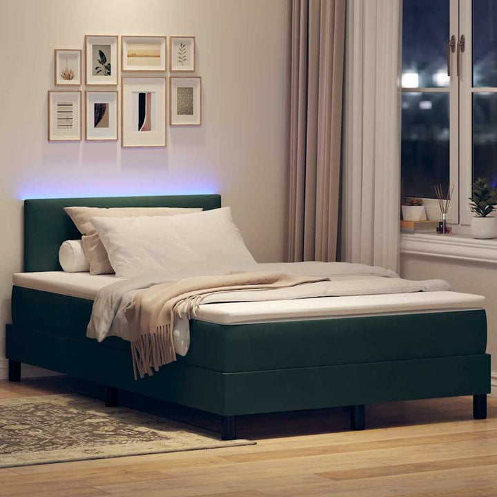 LED Box Spring Bed med hovedgærde Mørkegrøn 120 x 190 cm Fløjl