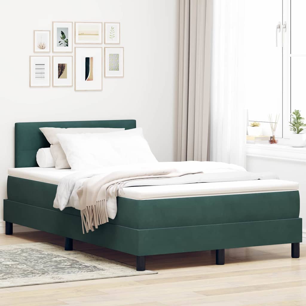 LED Box Spring Bed med hovedgærde Mørkegrøn 120 x 190 cm Fløjl