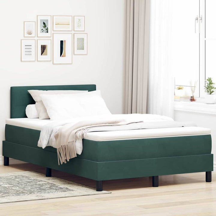 LED Box Spring Bed med hovedgærde Mørkegrøn 120 x 190 cm Fløjl