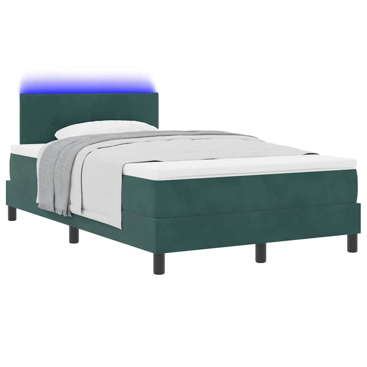 LED Box Spring Bed med hovedgærde Mørkegrøn 120 x 190 cm Fløjl