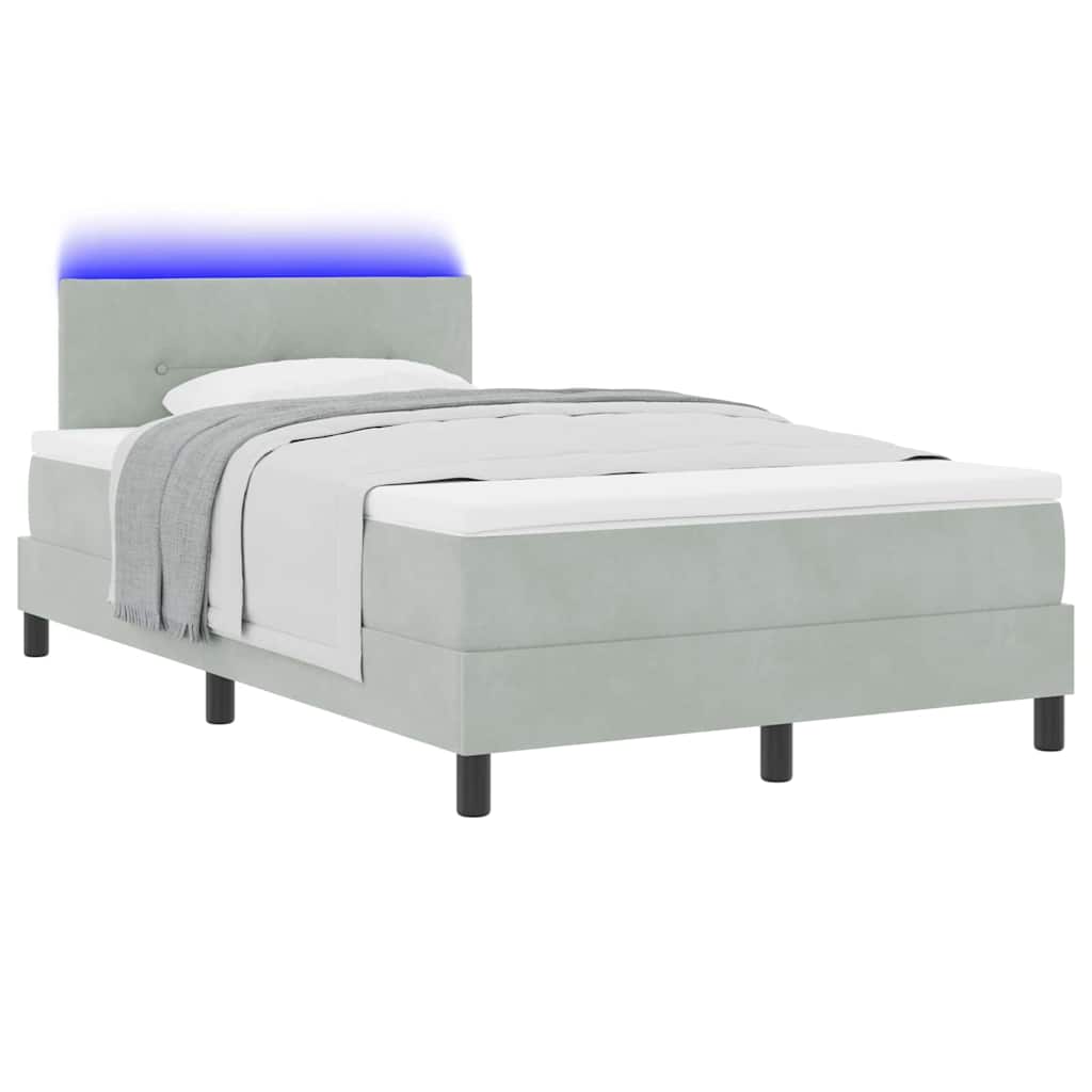 LED Box Spring Bed med hovedgærde Lysegrå 120 x 200 cm Fløjl