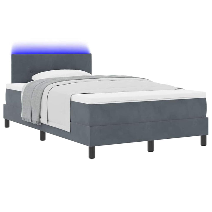 LED Box Spring Bed med hovedgærde Mørkegrå 120 x 200 cm Fløjl