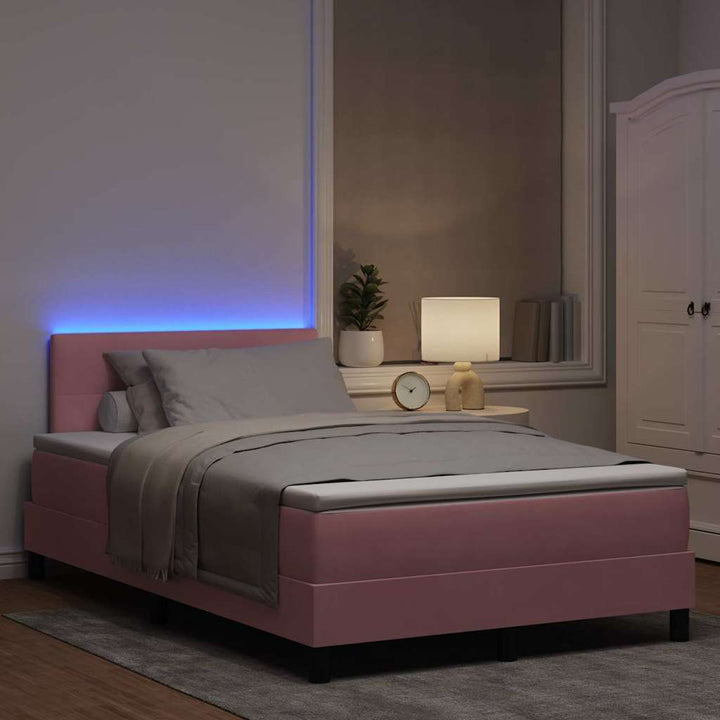 LED Box Spring Bed med hovedgærde Lyserød 120 x 200 cm Fløjl