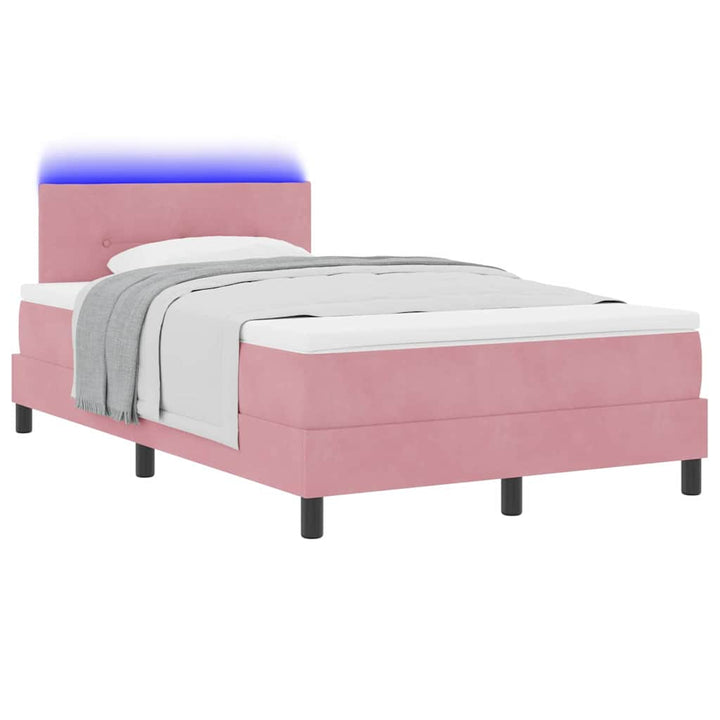 LED Box Spring Bed med hovedgærde Lyserød 120 x 200 cm Fløjl