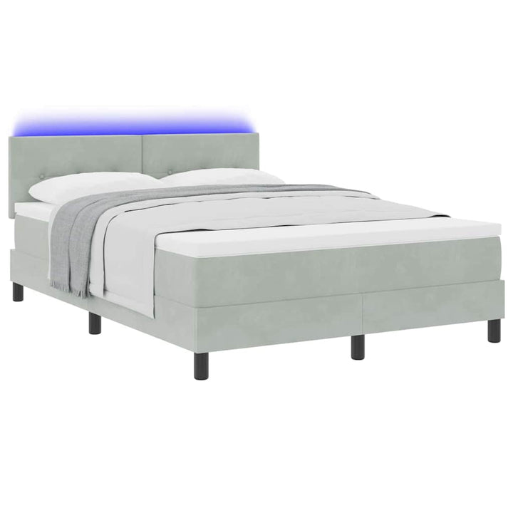 LED Box Spring Bed med madras Lysegrå 140 x 190 cm Fløjl